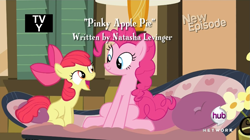 Size: 1127x632 | Tagged: safe, imported from derpibooru, screencap, apple bloom, pinkie pie, pinkie apple pie, misspelling