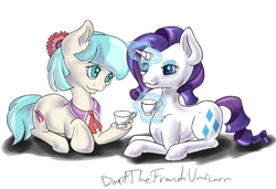 Size: 1524x1042 | Tagged: safe, artist:bertthefrenchunicorn, imported from derpibooru, coco pommel, rarity, cup, magic