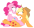 Size: 5000x4139 | Tagged: safe, artist:zutheskunk, imported from derpibooru, applejack, pinkie pie, absurd resolution, duo, riding, simple background, sitting, transparent background, vector