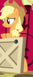 Size: 296x689 | Tagged: safe, imported from derpibooru, screencap, applejack, pinkie apple pie, animated, blushing, female, solo