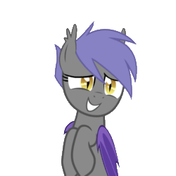 Size: 700x700 | Tagged: safe, artist:vito, deleted from derpibooru, imported from derpibooru, oc, oc only, oc:midnight blossom, bat pony, pony, /mlp/, adorkable, animated, cute, dancing, dork, grin, nervous, ponytail, simple background, smiling, solo, swinging