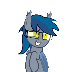 Size: 700x700 | Tagged: safe, artist:vito, deleted from derpibooru, imported from derpibooru, oc, oc only, oc:mosina, bat pony, pony, /mlp/, adorkable, animated, cute, dancing, dork, glasses, nervous, simple background, swinging