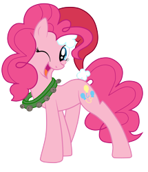 Size: 4305x5000 | Tagged: safe, artist:junkiesnewb, artist:nos-talgia, imported from derpibooru, pinkie pie, absurd resolution, christmas, cute, diapinkes, female, hat, santa hat, simple background, solo, transparent background, vector, wink