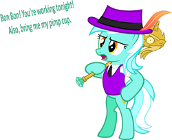 Size: 2204x1802 | Tagged: safe, artist:zacatron94, imported from derpibooru, lyra heartstrings, pony, bipedal, female, lyra pimpstrings, pimp, simple background, solo, transparent background, twilight scepter