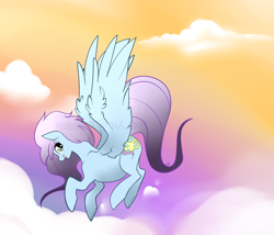 Size: 1280x1098 | Tagged: safe, artist:moosebeam, imported from derpibooru, oc, oc only, pegasus, pony, cloud, cloudy, cute, female, flying, happy, looking at you, mare, open mouth, sky, smiling, solo, spread wings