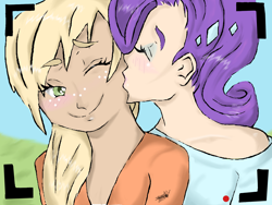 Size: 1600x1200 | Tagged: safe, artist:flutterdash777, imported from derpibooru, applejack, rarity, human, duo, female, humanized, lesbian, light skin, rarijack, shipping