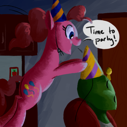 Size: 700x700 | Tagged: safe, artist:goat train, imported from derpibooru, pinkie pie, oc, oc:anon, human, hat, party hat