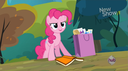 Size: 853x478 | Tagged: safe, imported from derpibooru, screencap, pinkie pie, pinkie apple pie, female, solo