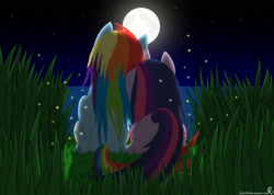 Size: 1920x1370 | Tagged: safe, artist:bcrich40, imported from derpibooru, rainbow dash, twilight sparkle, female, lesbian, moon, night, ocean, shipping, twidash