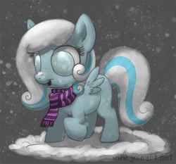 Size: 800x744 | Tagged: safe, artist:joieart, imported from derpibooru, oc, oc only, oc:snowdrop, pony, clothes, cloud, scarf, solo