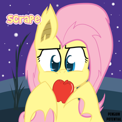 Size: 1280x1280 | Tagged: safe, artist:penguinpotential, imported from derpibooru, fluttershy, bat pony, pony, bats!, apple, female, flutterbat, race swap, solo, the grim adventures of billy and mandy