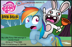 Size: 691x452 | Tagged: safe, imported from derpibooru, rainbow dash, rabbid, rabbids, rabbids invasion, rayman, rayman raving rabbids, spanish