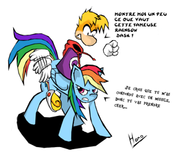 Size: 682x605 | Tagged: safe, artist:manakono, imported from derpibooru, rainbow dash, angry, crossover, french, rayman, ubisoft