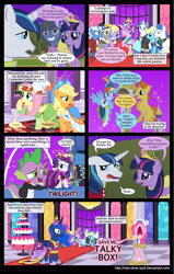 Size: 2000x3147 | Tagged: safe, artist:mlp-silver-quill, imported from derpibooru, applejack, caesar, count caesar, eclair créme, fancypants, fluttershy, jangles, lyrica lilac, orion, pinkie pie, pokey pierce, princess cadance, princess luna, rainbow dash, rarity, shining armor, shooting star (character), spike, twilight sparkle, oc, oc:clutterstep, alicorn, pony, comic:a princess' tears, comic, female, mane seven, mane six, mare, twilight sparkle (alicorn)