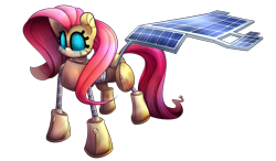 Size: 4800x2800 | Tagged: safe, artist:extradan, imported from derpibooru, fluttershy, cyborg, female, flutterbot, simple background, solar panel, solo, transparent background
