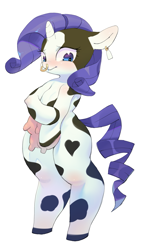 Size: 1099x1920 | Tagged: safe, artist:aruurara, imported from derpibooru, rarity, cow, cow pony, pony, unicorn, bipedal, cowified, ear tag, female, nose ring, piercing, raricow, solo, species swap, udder