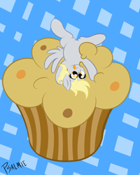 Size: 2000x2500 | Tagged: safe, artist:psalmie, imported from derpibooru, derpy hooves, pegasus, pony, female, giant muffin, mare, muffin, solo, tongue out