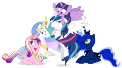 Size: 1185x660 | Tagged: safe, artist:dm29, imported from derpibooru, princess cadance, princess celestia, princess luna, shining armor, twilight sparkle, alicorn, pony, alicorn pentarchy, alicorn tetrarchy, alicornified, prince shining armor, race swap, shining armor gets all the mares, shiningcorn, simple background, transparent background, twilight sparkle (alicorn)