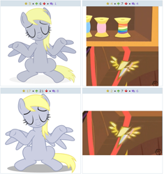 Size: 513x546 | Tagged: safe, imported from derpibooru, derpy hooves, pegasus, pony, derpibooru, rainbow falls, exploitable meme, female, juxtaposition, juxtaposition fail, juxtaposition win, mare, meme, meta, rainbow of harmony, rainbow thread, wonderbolt badge