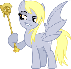 Size: 1024x992 | Tagged: safe, artist:dasprid, imported from derpibooru, derpy hooves, bat pony, pony, vampony, bat ponified, crossing the memes, derpybat, exploitable meme, female, meme, memeception, race swap, simple background, smugdash, solo, transparent background, twilight scepter, underp, vector