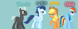 Size: 851x315 | Tagged: safe, artist:appuljack, imported from derpibooru, applejack, rainbow dash, soarin', thunderlane, appledash, bisexual, facebook cover, female, gay, lesbian, male, polyamory, shipping, soarilane, soarindash, soarinjack, straight, thunderdash, thunderjack