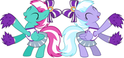 Size: 7456x3500 | Tagged: safe, artist:atmospark, imported from derpibooru, lilac sky, spring step, sunlight spring, pegasus, pony, rainbow falls, cheerleader, duo, duo female, female, simple background, skirt, transparent background, vector