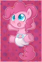 Size: 867x1280 | Tagged: safe, artist:cuddlehooves, imported from derpibooru, pinkie pie, earth pony, pony, baby, baby pie, baby pony, cuddlehooves is trying to murder us, cute, cutie mark diapers, diaper, diapinkes, female, filly, foal, poofy diaper, solo, weapons-grade cute, younger