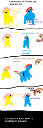 Size: 587x1752 | Tagged: safe, imported from derpibooru, fluttershy, rainbow dash, 1000 hours in ms paint, blood, boromir, comic, comic sans, crossover, lord of the rings, ms paint, vulgar