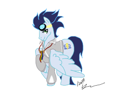 Size: 640x480 | Tagged: safe, artist:stagetechy1991, artist:stagetechyart, imported from derpibooru, soarin', pegasus, clothes, jacket, looking up, male, medal, solo