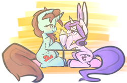 Size: 1024x671 | Tagged: safe, artist:leadhooves, imported from derpibooru, oc, oc only, oc:kneaded rubber, oc:succy, bunny ears, milkshake