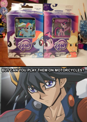 Size: 639x886 | Tagged: safe, imported from derpibooru, applejack, rainbow dash, rarity, twilight sparkle, card, ccg, image macro, merchandise, yu-gi-oh!, yu-gi-oh! 5d's, yusei fudo