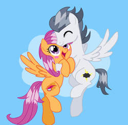 Size: 1024x1004 | Tagged: safe, artist:centchi, artist:nathash-frient, imported from derpibooru, rumble, scootaloo, blushing, female, hug, male, older, rumbloo, shipping, straight, trace