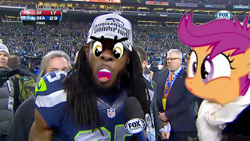 Size: 480x270 | Tagged: safe, imported from derpibooru, scootaloo, american football, meme, nfc championship, nfl, richard sherman, seachicken, seattle seahawks