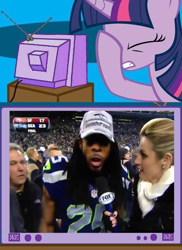 Size: 432x595 | Tagged: safe, imported from derpibooru, twilight sparkle, american football, exploitable meme, meme, nfc championship, nfl, obligatory pony, richard sherman, seattle seahawks, tv meme