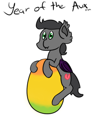 Size: 606x765 | Tagged: safe, artist:da bunnana king, imported from derpibooru, oc, oc only, oc:aux, bat pony, pony, male, mango, riding, solo