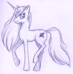 Size: 600x607 | Tagged: safe, artist:violetferret, imported from derpibooru, oc, oc only, oc:princess aquila, pony, unicorn, female, mare, monochrome, solo, traditional art