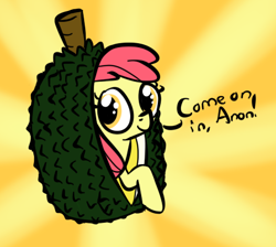 Size: 453x406 | Tagged: safe, artist:heretichesh, imported from derpibooru, apple bloom, adorabloom, cute, durian, female, solo, wat