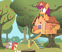 Size: 2500x2100 | Tagged: safe, artist:anarchemitis, imported from derpibooru, apple bloom, scootaloo, sweetie belle, earth pony, pegasus, pony, unicorn, clubhouse, crusaders clubhouse, cutie mark crusaders, giant pony, giantess, growth, macro, potion