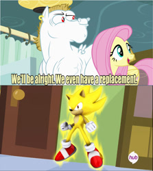 Size: 642x720 | Tagged: safe, edit, edited screencap, imported from derpibooru, screencap, bulk biceps, fluttershy, rainbow falls, crossover, exploitable meme, meme, replacement meme, sonic the hedgehog, sonic the hedgehog (series), super sonic