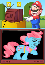 Size: 422x599 | Tagged: safe, imported from derpibooru, cup cake, exploitable meme, mario, meme, obligatory pony, super mario bros., tv meme, tv meme mario style, wtf