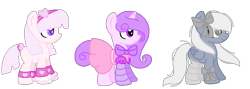 Size: 722x258 | Tagged: safe, artist:katrueyumenikki, imported from derpibooru, oc, oc only, earth pony, pegasus, pony, unicorn, adoptable, clothes, dress