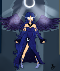 Size: 1100x1300 | Tagged: safe, artist:sailor-sheep, imported from derpibooru, princess luna, human, female, glowing eyes, humanized, light skin, solo, winged humanization