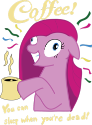 Size: 9100x12283 | Tagged: safe, artist:meegythemoo, imported from derpibooru, pinkie pie, pony, absurd resolution, coffee, female, mare, pinkamena diane pie, pinkie found the coffee, simple background, solo, transparent background