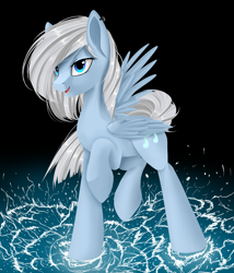 Size: 1024x1195 | Tagged: safe, artist:santagiera, imported from derpibooru, oc, oc only, oc:silver symphony, pegasus, pony, female, piercing, raised leg, smiling, solo