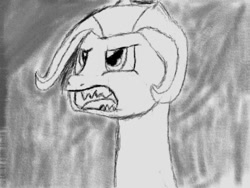 Size: 640x480 | Tagged: safe, artist:elusive, imported from derpibooru, oc, oc only, art academy, miiverse, monochrome, portrait, sharp teeth, solo