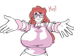 Size: 1200x900 | Tagged: safe, artist:moronsonofboron, imported from derpibooru, twist, human, big breasts, breasts, busty twist, female, glasses, hug request, huge breasts, humanized, solo, uncolored skin