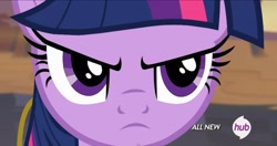 Size: 1918x1011 | Tagged: safe, imported from derpibooru, screencap, twilight sparkle, alicorn, three's a crowd, female, hub logo, solo, twilight sparkle (alicorn)