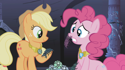 Size: 900x506 | Tagged: safe, artist:pixelkitties, edit, imported from derpibooru, applejack, pinkie pie, friendship is magic, applejack loves chaurus eggs, chaurus, egg, element of harmony, element of laughter, the elder scrolls