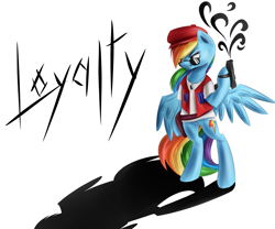 Size: 3000x2500 | Tagged: safe, artist:krololo, imported from derpibooru, rainbow dash, contra, contra force, female, glasses, loyalty, solo, weapon