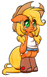 Size: 537x874 | Tagged: safe, artist:puds, imported from derpibooru, applejack, pony, semi-anthro, bipedal, clothes, cute, female, piercing, simple background, solo